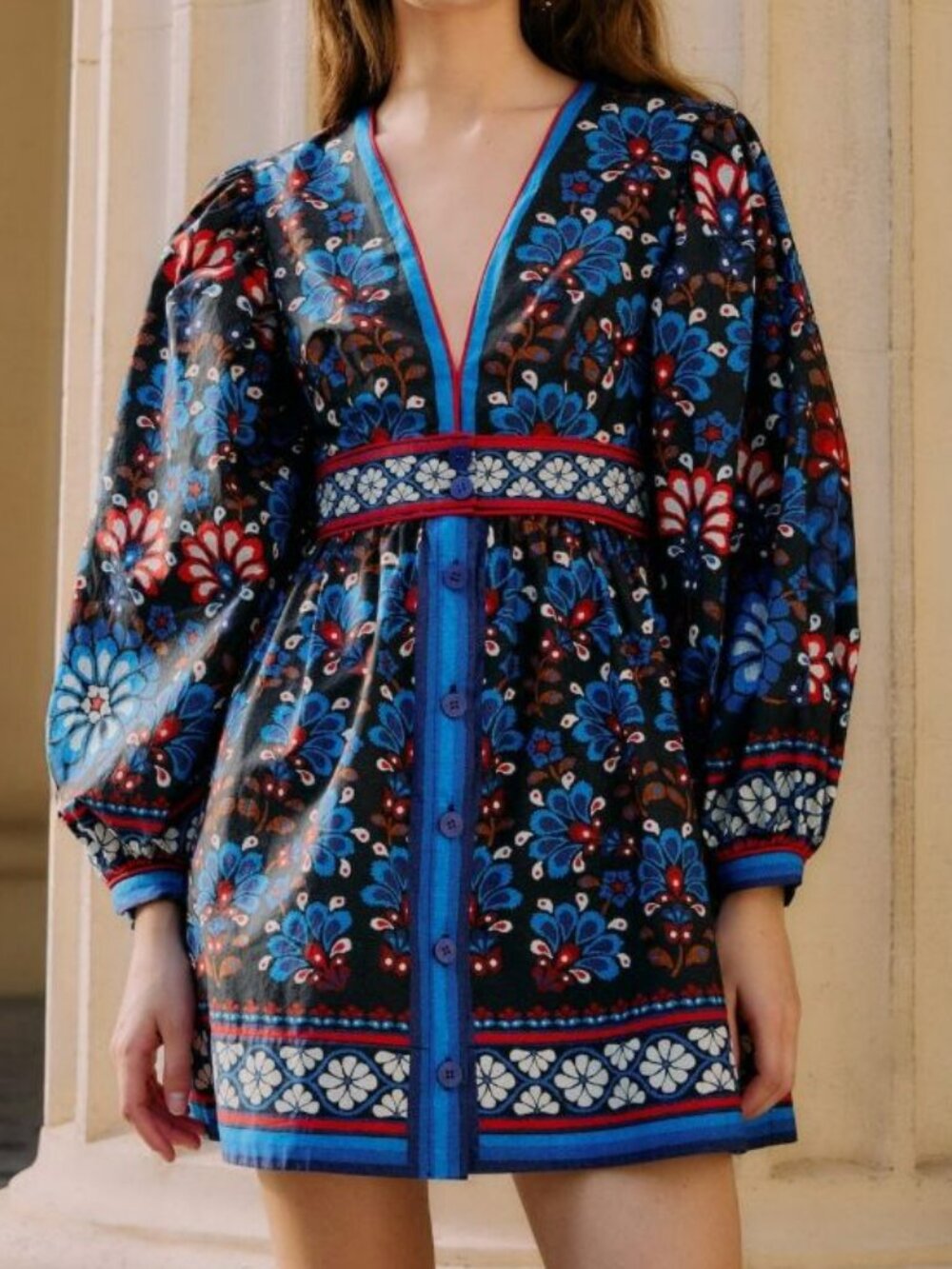 FARM Rio Black Latina Scarf Puff Sleeve Mini Dress